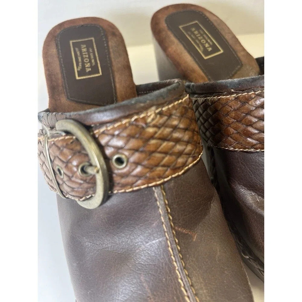 Vintage Arizona Clogs Mule Slides Nature Braided Leather Shoes Womens 7.5 Y2K